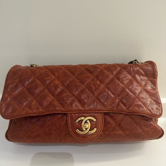 CHANEL Shiva Burnt Orange  Shoulder Bag with Quilted Design and Gold-Toned Logo - Picture 1 of 16